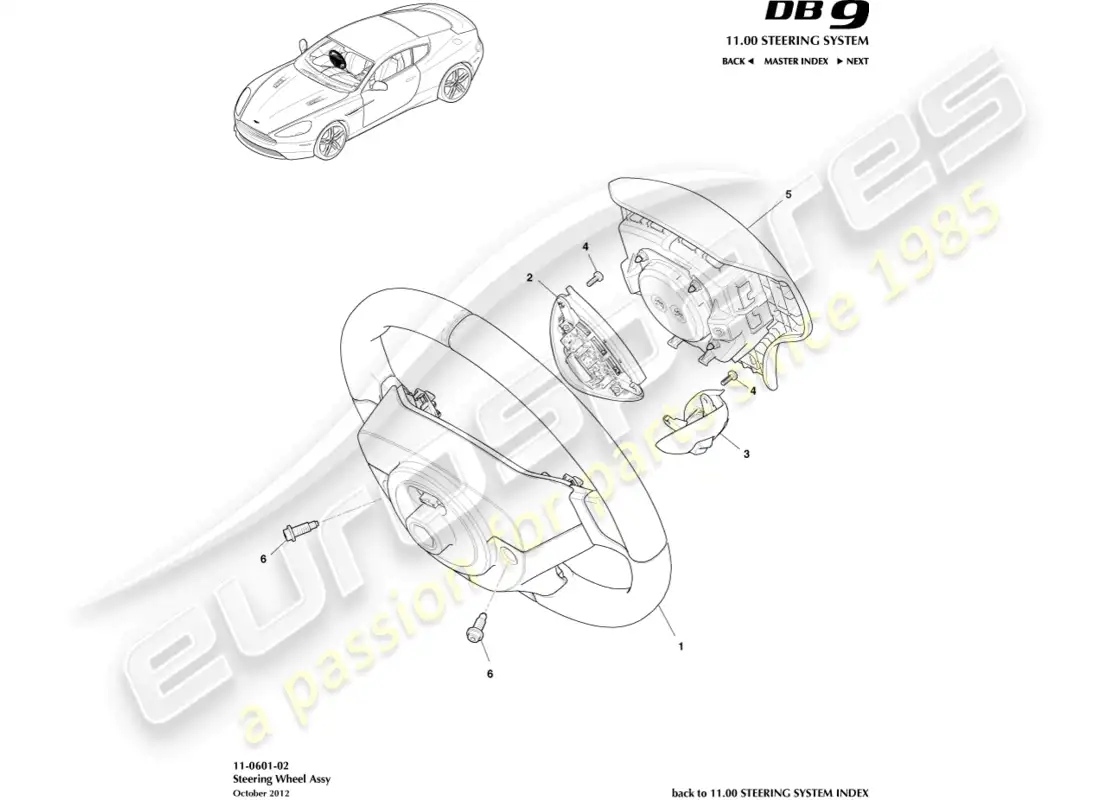aston martin db9 (2013) volante diagrama de piezas
