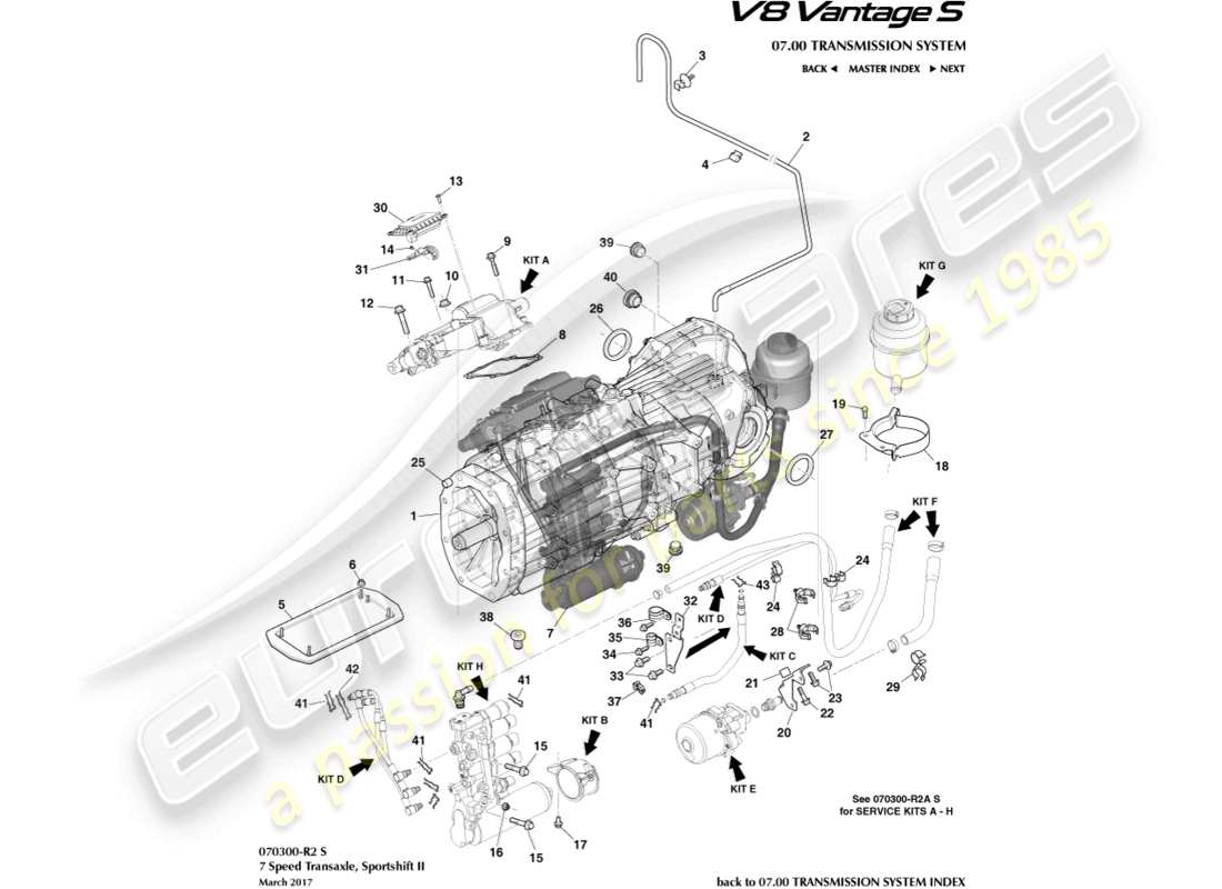 aston martin v8 vantage (2018) diagrama de piezas de transmisión, manual, 7 velocidad