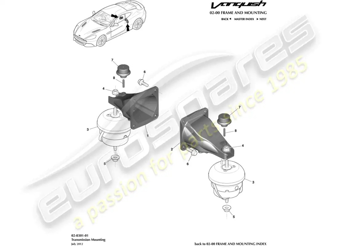 aston martin vanquish (2015) montajes del tren motriz diagrama de piezas