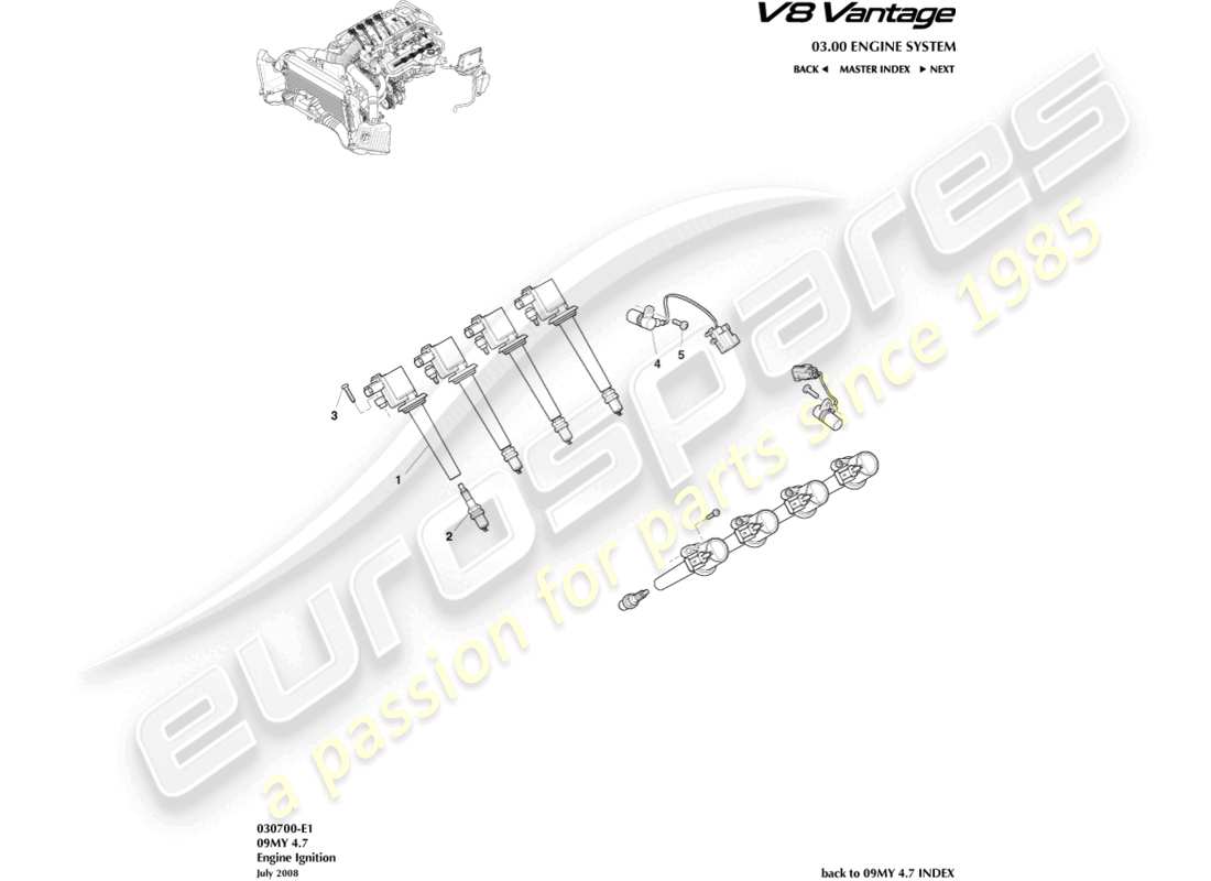aston martin v8 vantage (2012) diagrama de piezas de encendido