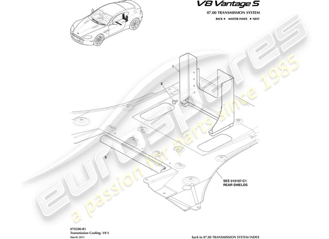 aston martin v8 vantage (2013) diagrama de piezas del conducto de refrigeración
