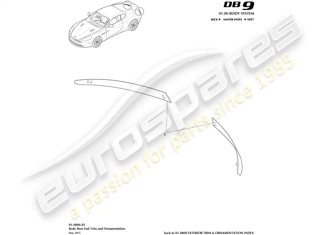 aston martin db9 (2014) ajuste del extremo trasero diagrama de piezas