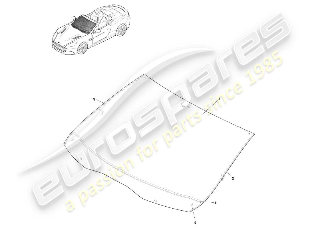 aston martin vanquish (2014) parabrisas, diagrama de piezas de volante
