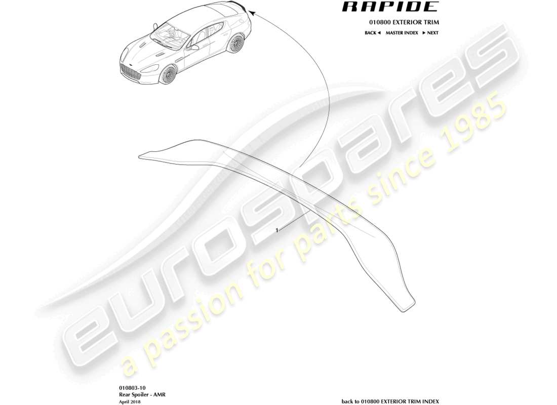aston martin rapide (2016) alerón trasero, amr diagrama de piezas