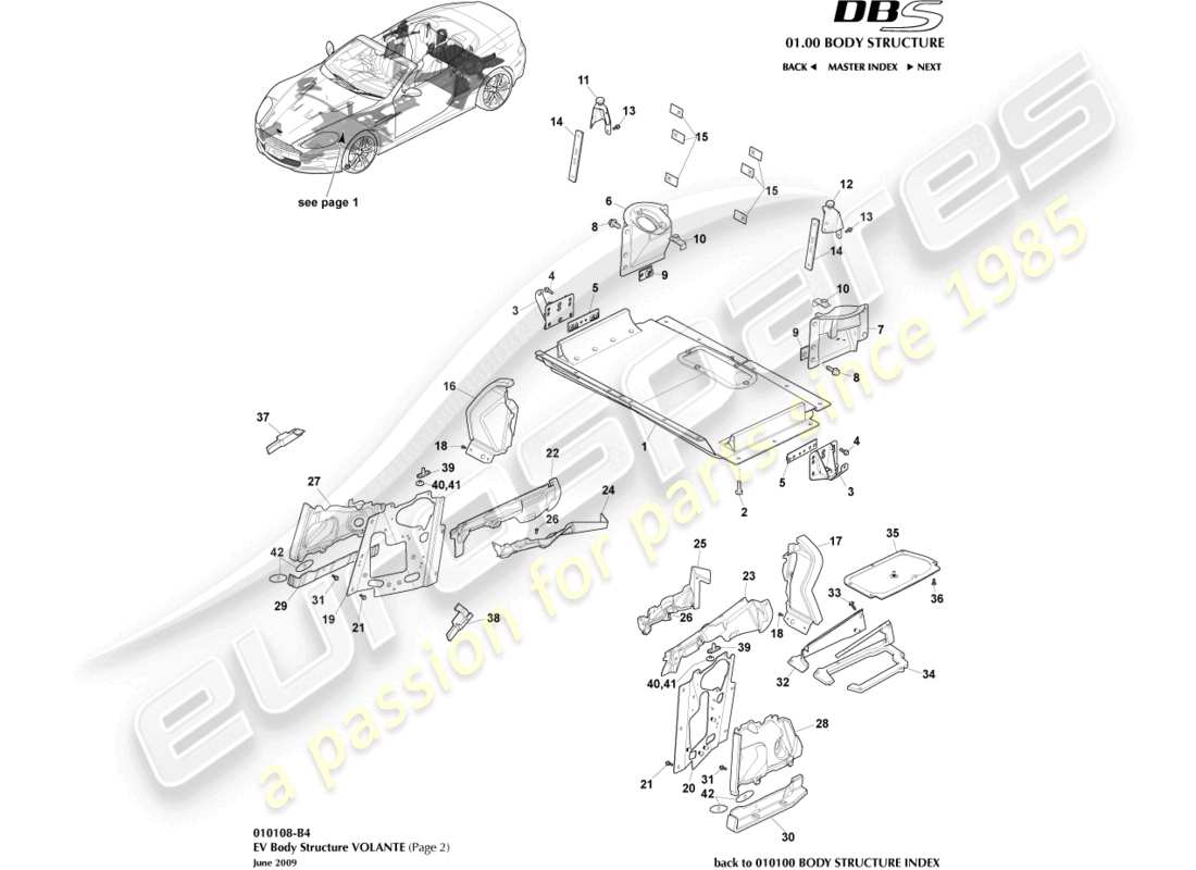 aston martin dbs (2009) estructura del vehículo eléctrico, volante, página 2 diagrama de piezas