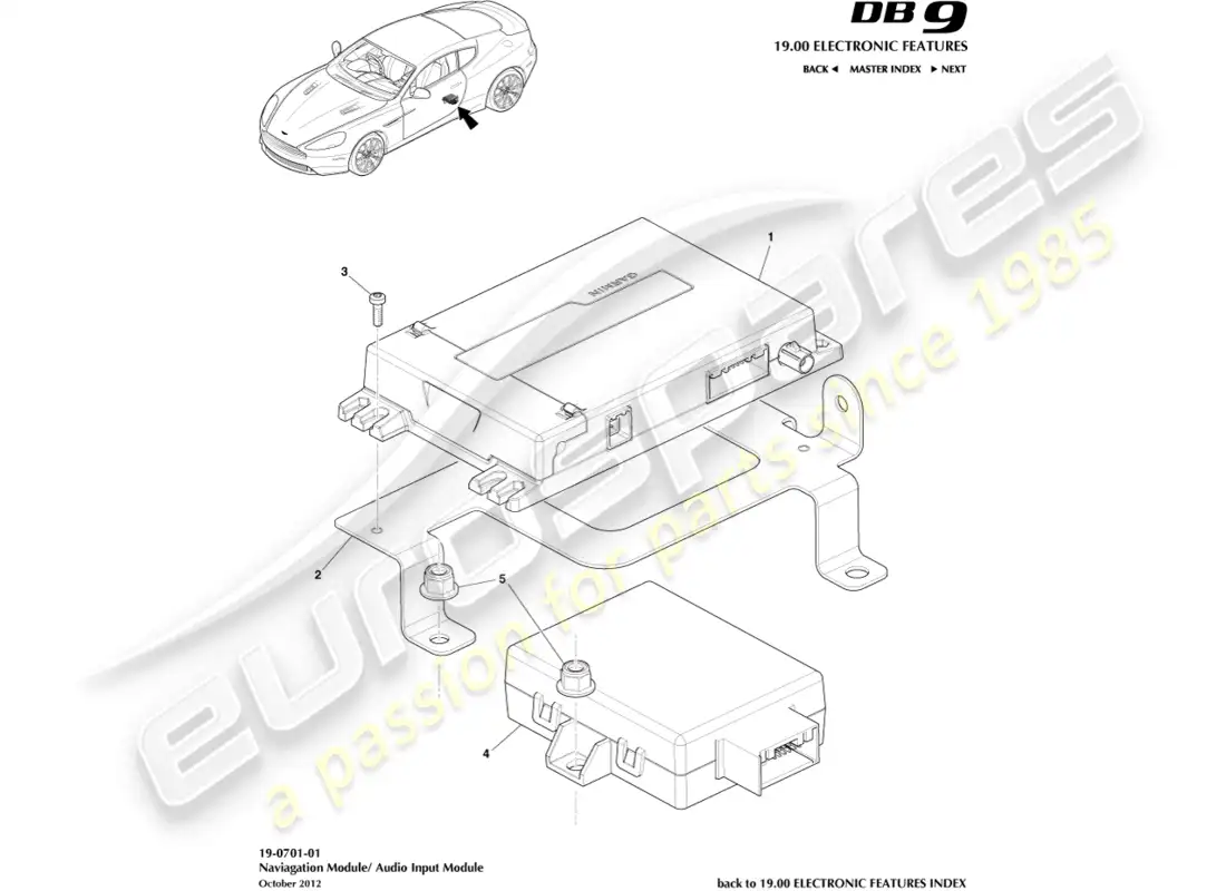 aston martin db9 (2013) módulo de navegación diagrama de piezas