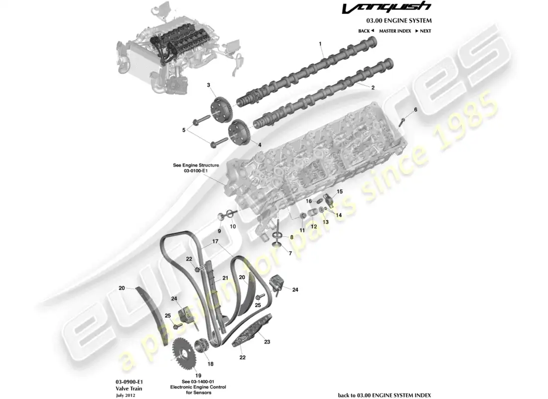 aston martin vanquish (2017) valve train diagrama de piezas