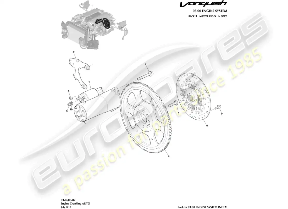 aston martin vanquish (2015) arranque del motor, diagrama de piezas de automóvil