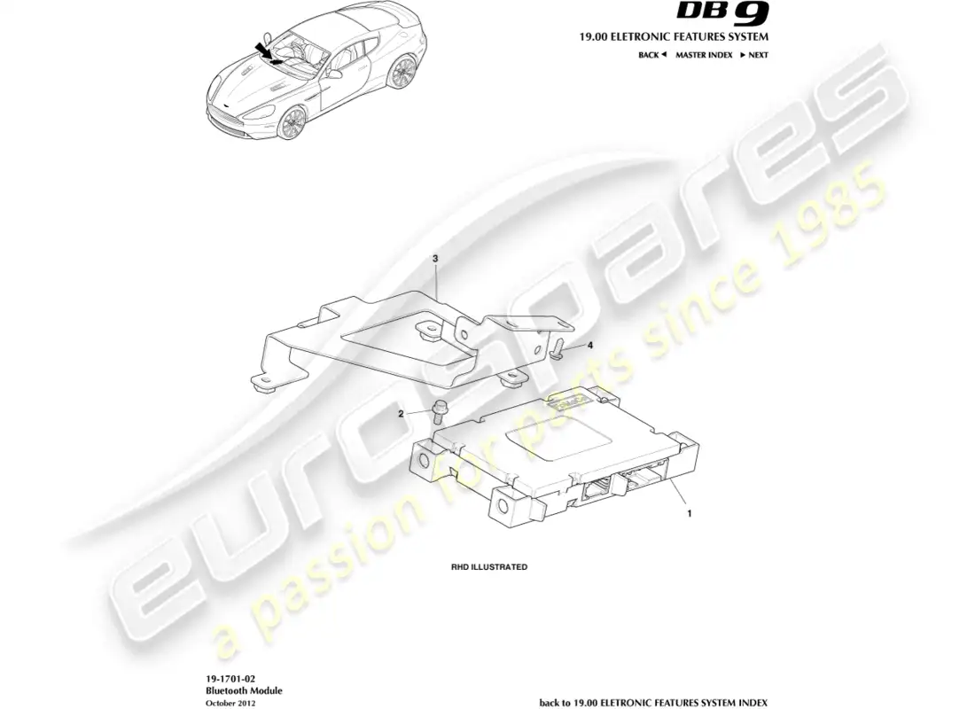 aston martin db9 (2016) módulo bluetooth diagrama de piezas