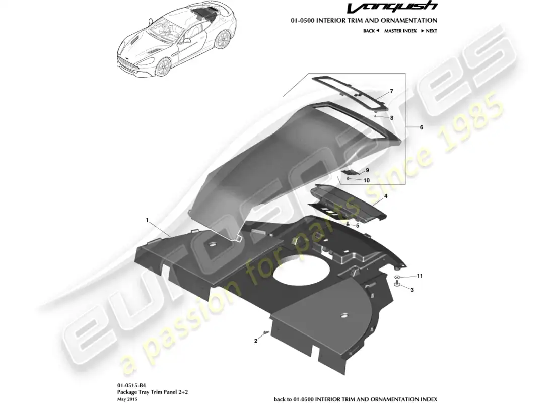 aston martin vanquish (2017) panel embellecedor de estante para paquetes, 2+2 cupé diagrama de piezas