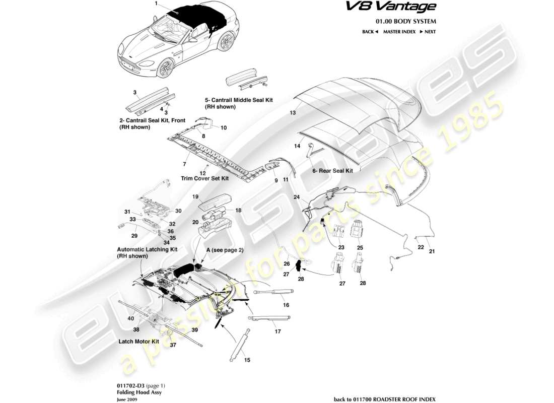 aston martin v8 vantage (2018) techo del roadster, page1 diagrama de piezas