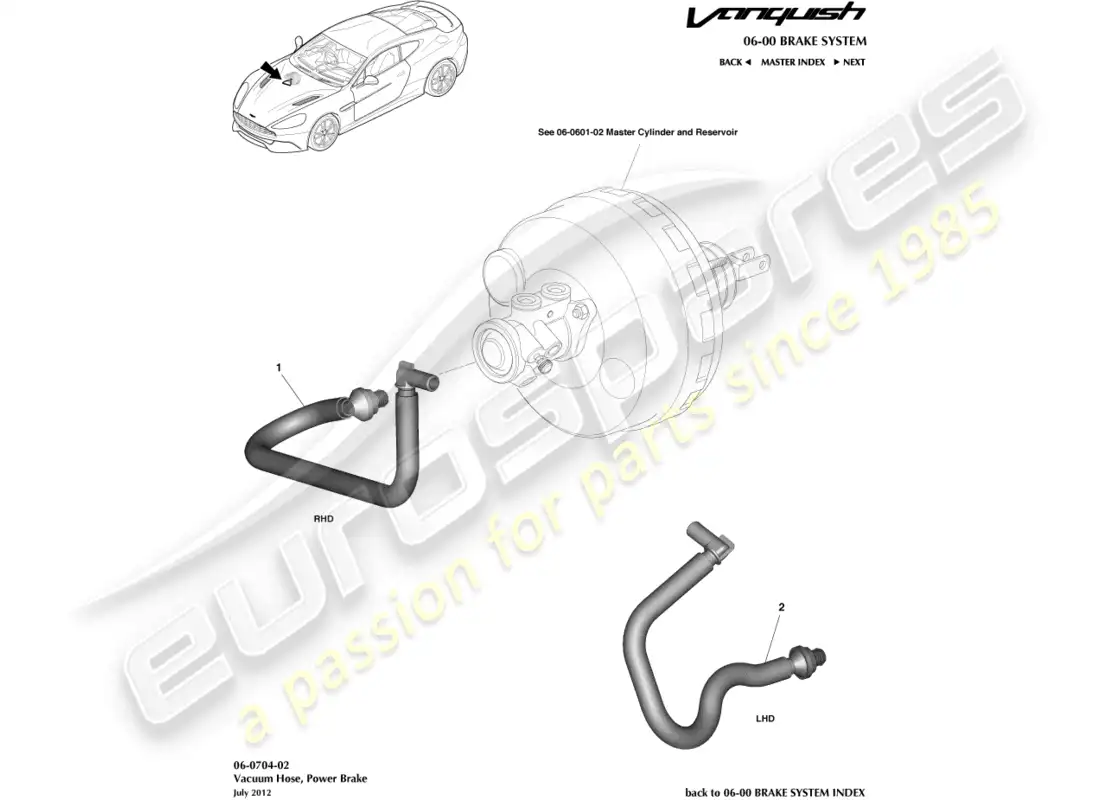 aston martin vanquish (2015) manguera de depósito de vacío diagrama de piezas