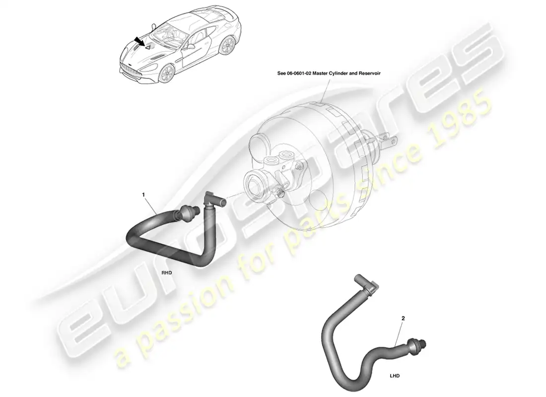 aston martin vanquish (2013) manguera de depósito de vacío diagrama de piezas