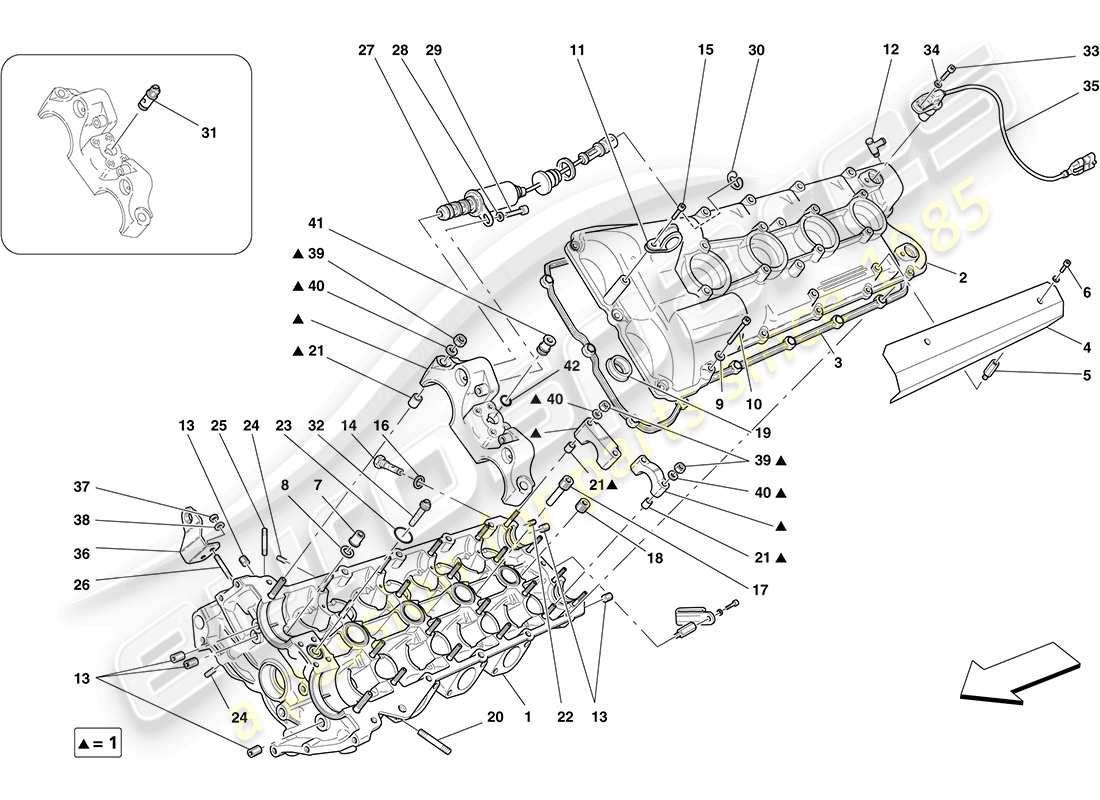 ferrari f430 coupe (rhd) diagrama de piezas de la culata del mano izquierdo