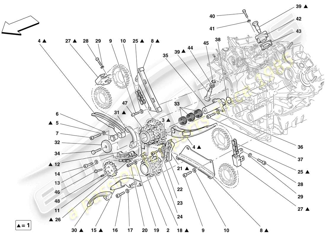 ferrari f430 spider (europe) sistema de distribución - diagrama de piezas de transmisión