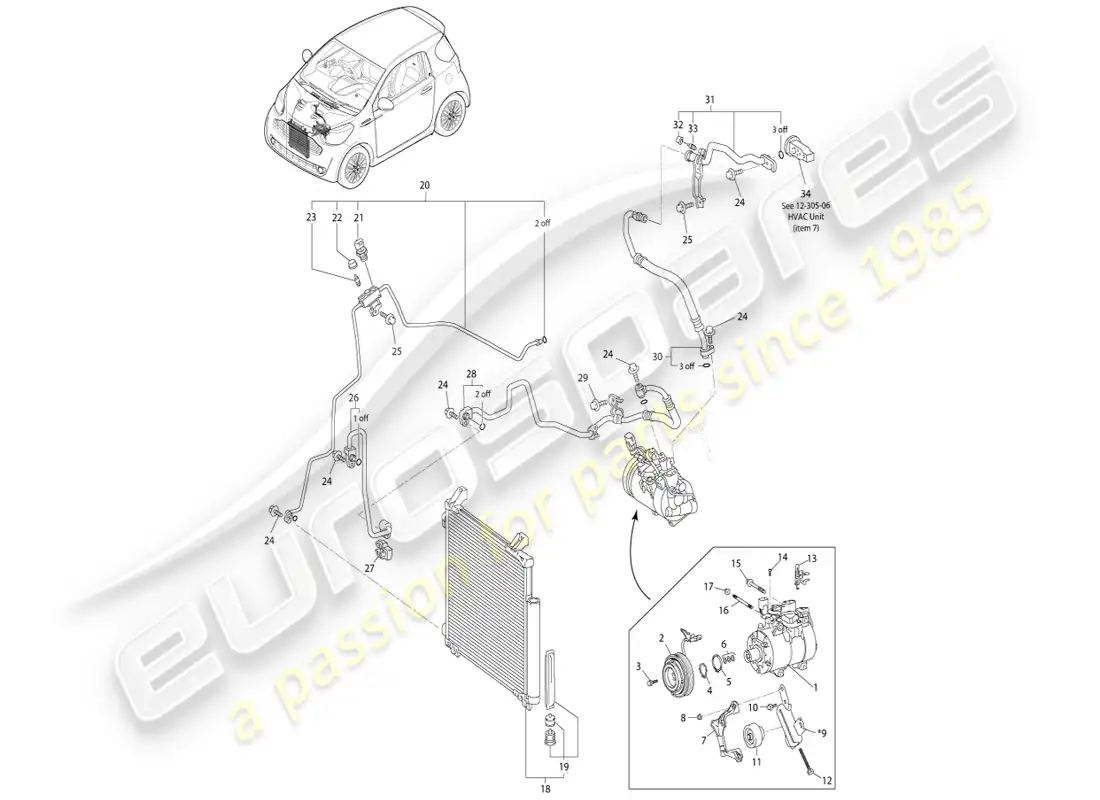 aston martin cygnet (2012) compresor de ca diagrama de piezas