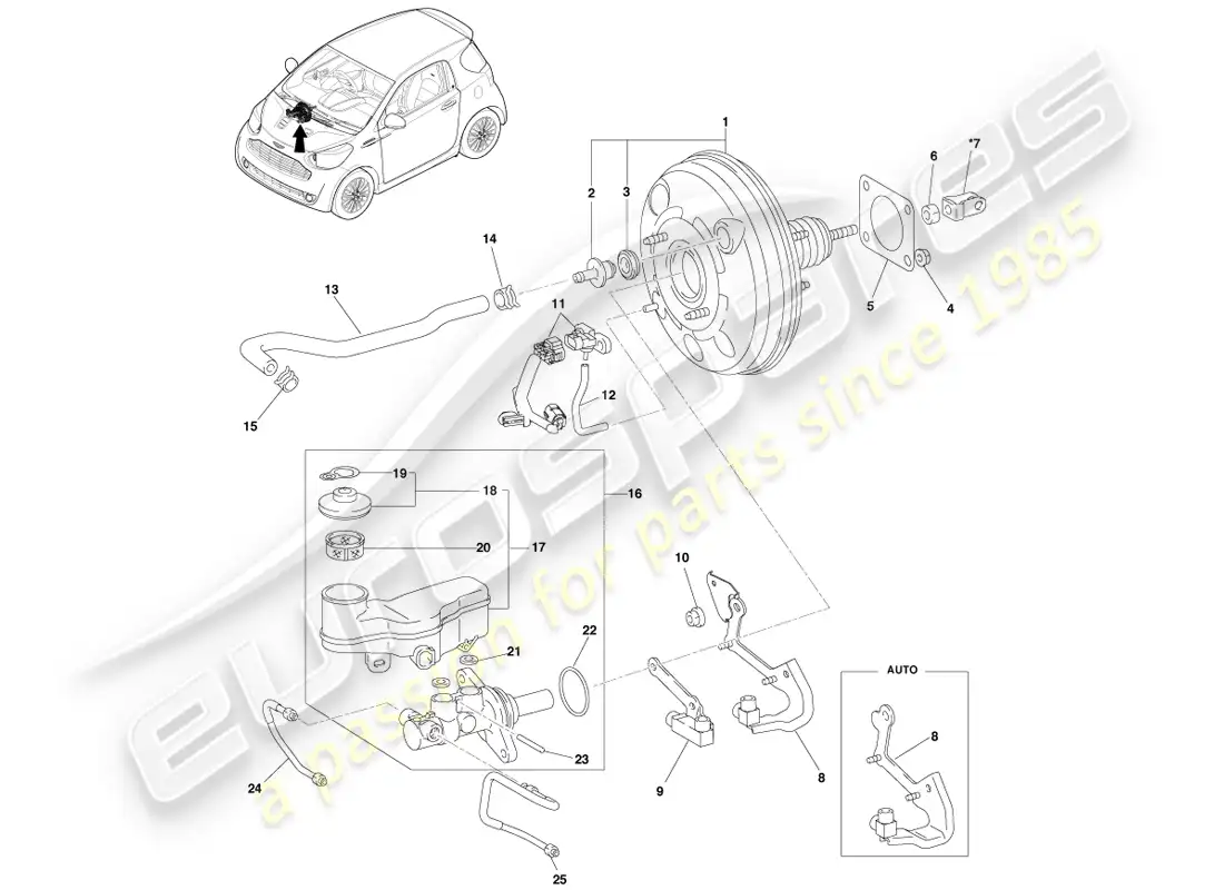 aston martin cygnet (2012) depósito de vacío y manguera rhd diagrama de piezas