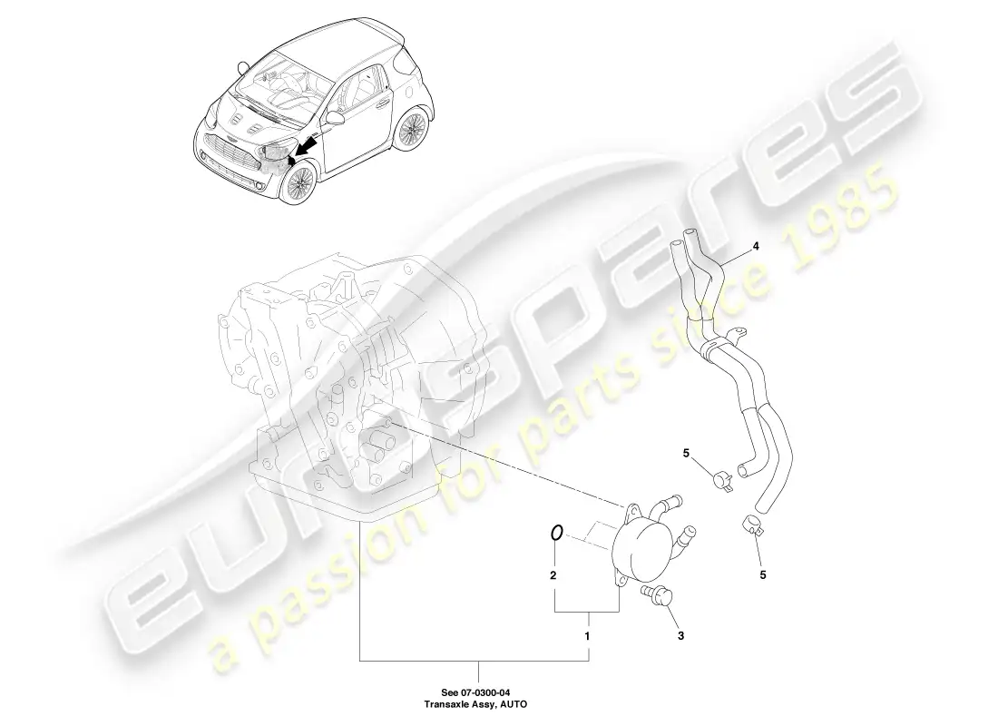 aston martin cygnet (2012) enfriador de aceite y mangueras diagrama de piezas