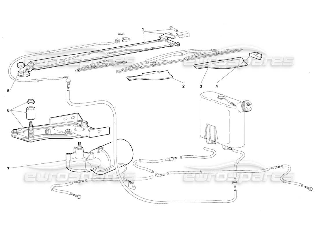 lamborghini diablo (1991) diagrama de piezas del limpiaparabrisas y lavafaros (válido para la versión de australia: 1991 de octubre)