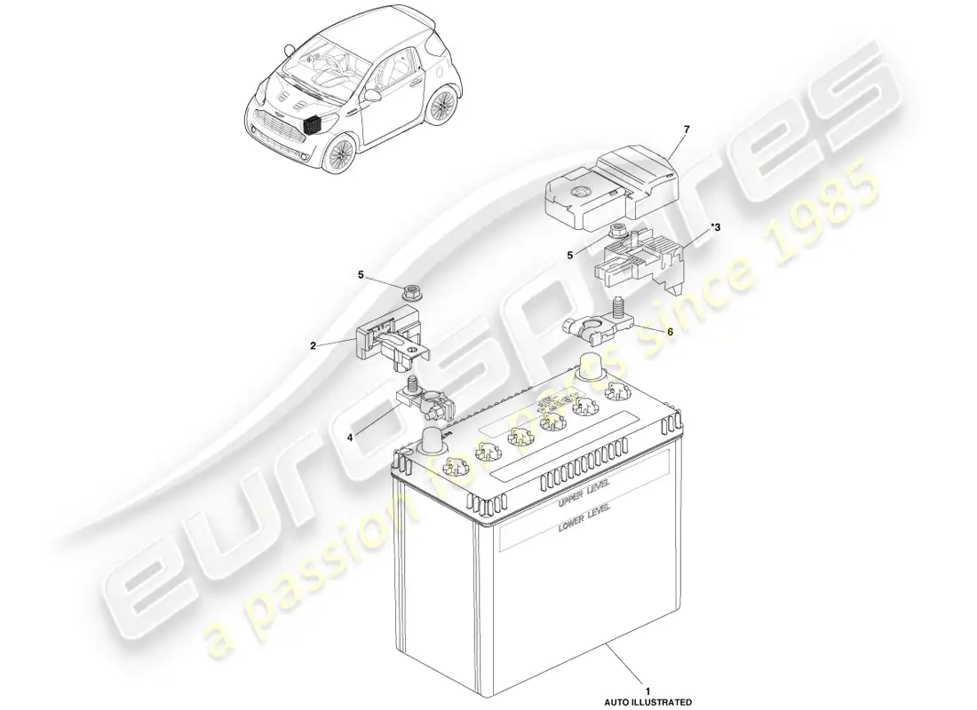 aston martin cygnet (2012) gestión de batería diagrama de piezas