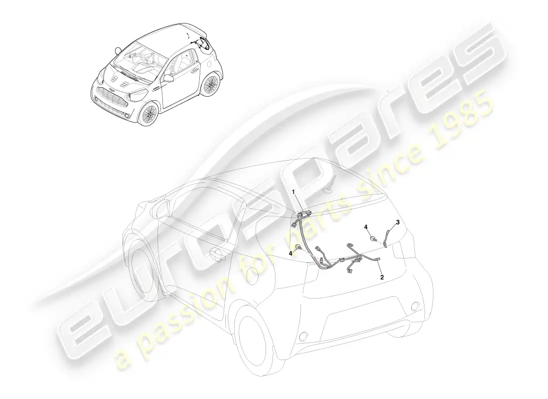 aston martin cygnet (2012) cableado del extremo trasero diagrama de piezas