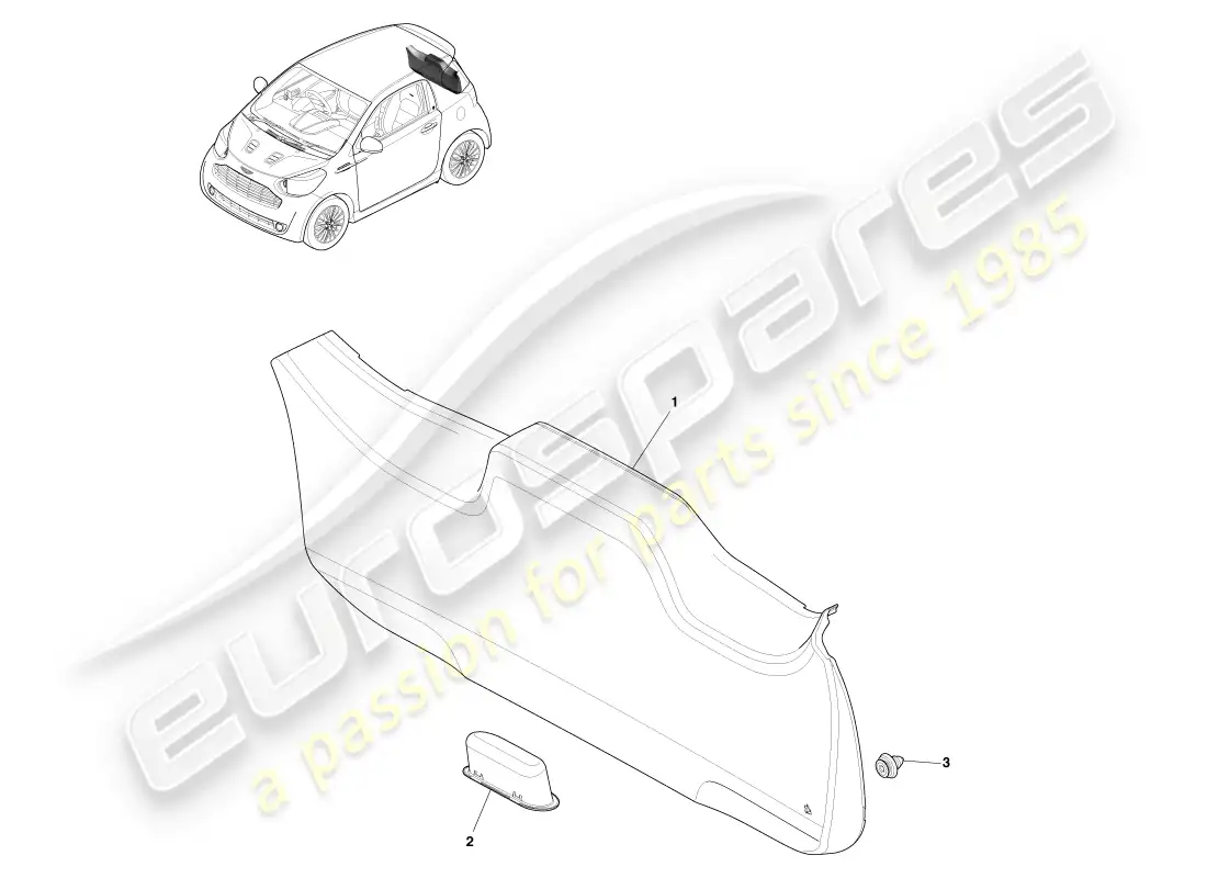 aston martin cygnet (2012) moldura del portón trasero diagrama de piezas