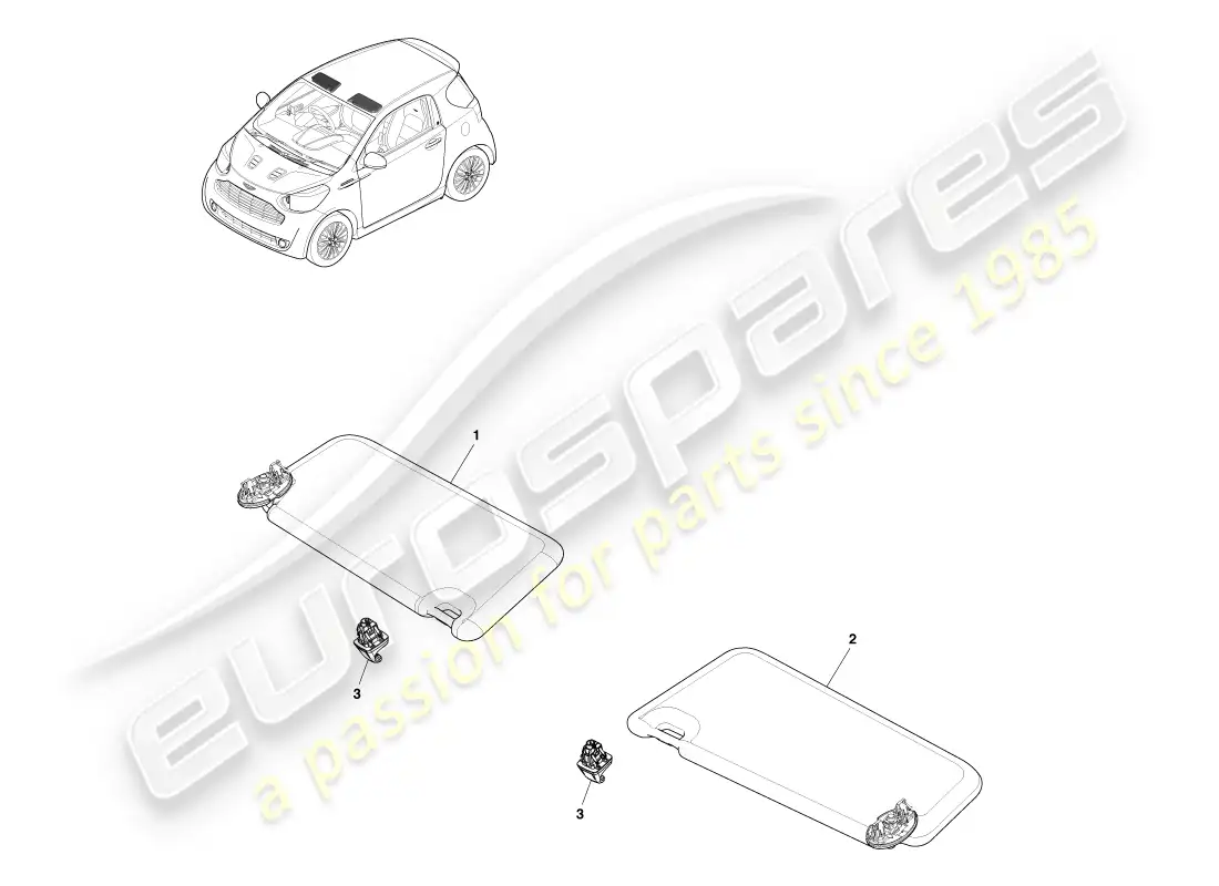 aston martin cygnet (2012) montaje de parasol diagrama de piezas