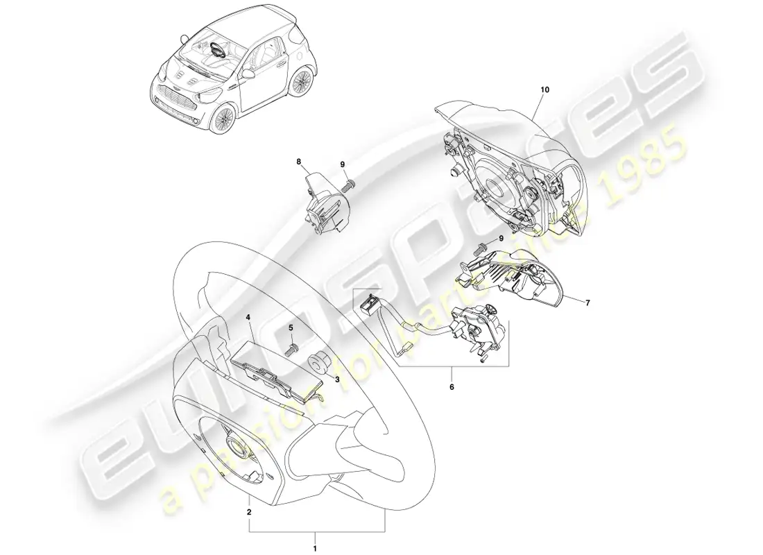 aston martin cygnet (2012) conjunto del volante diagrama de piezas