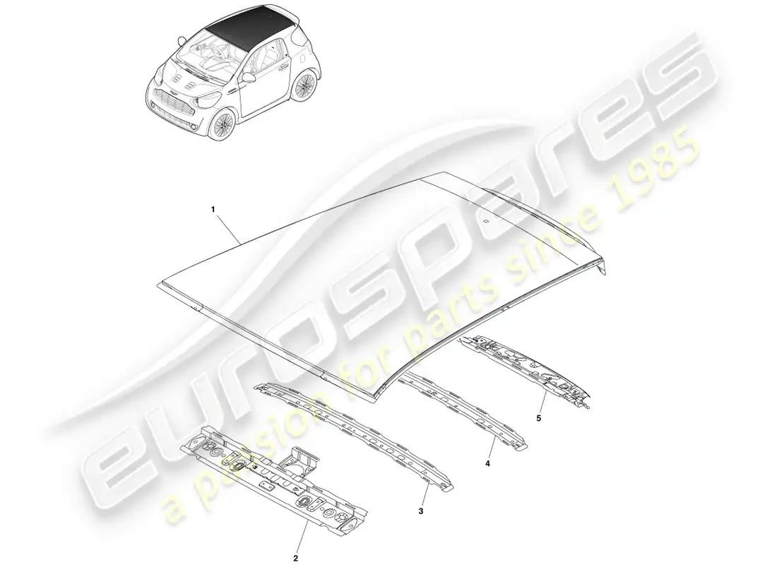 aston martin cygnet (2012) techo y travesaños diagrama de piezas