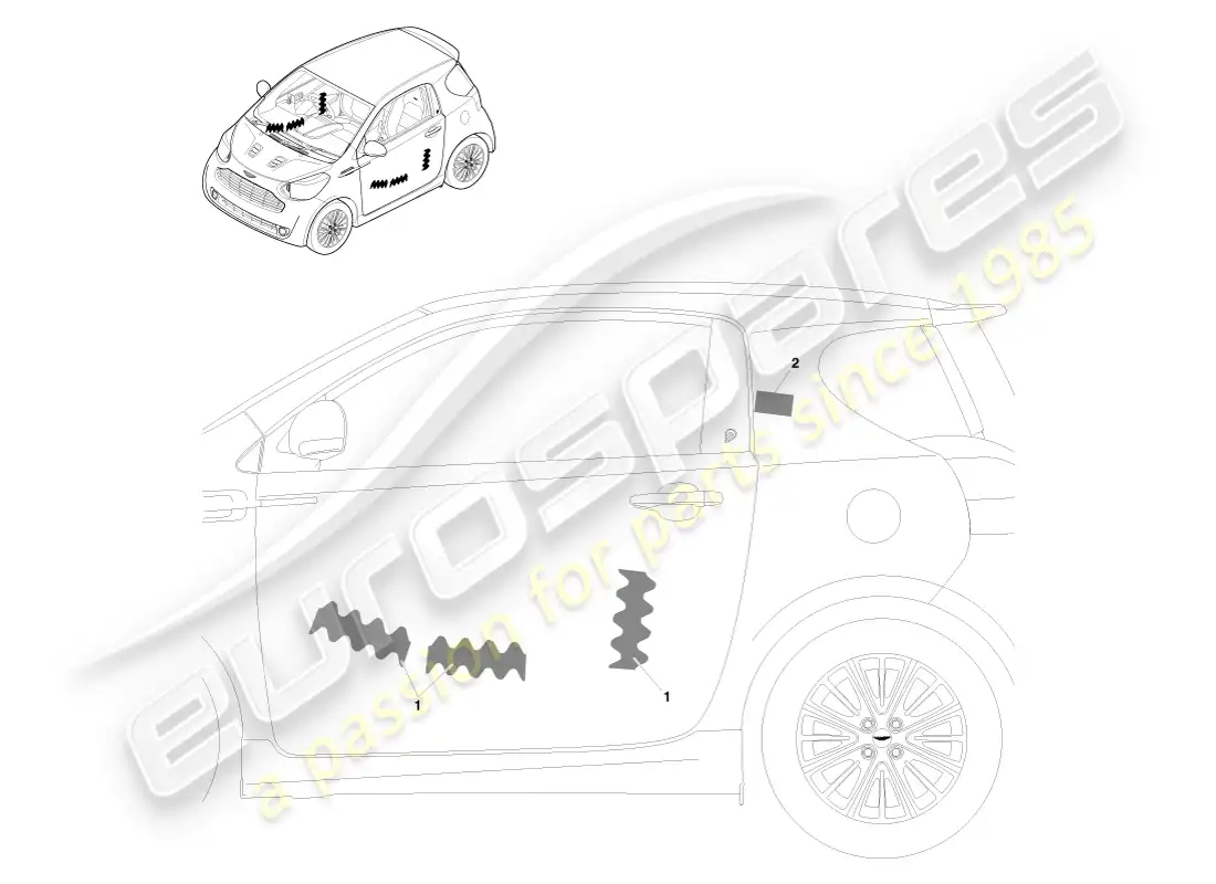 aston martin cygnet (2012) ajuste del vehículo con aislamiento acústico diagrama de piezas
