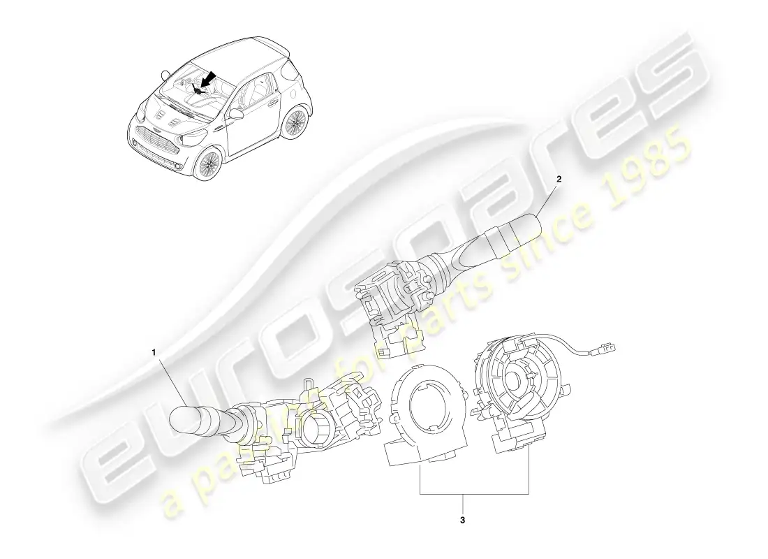 aston martin cygnet (2012) interruptor de la columna de dirección diagrama de piezas