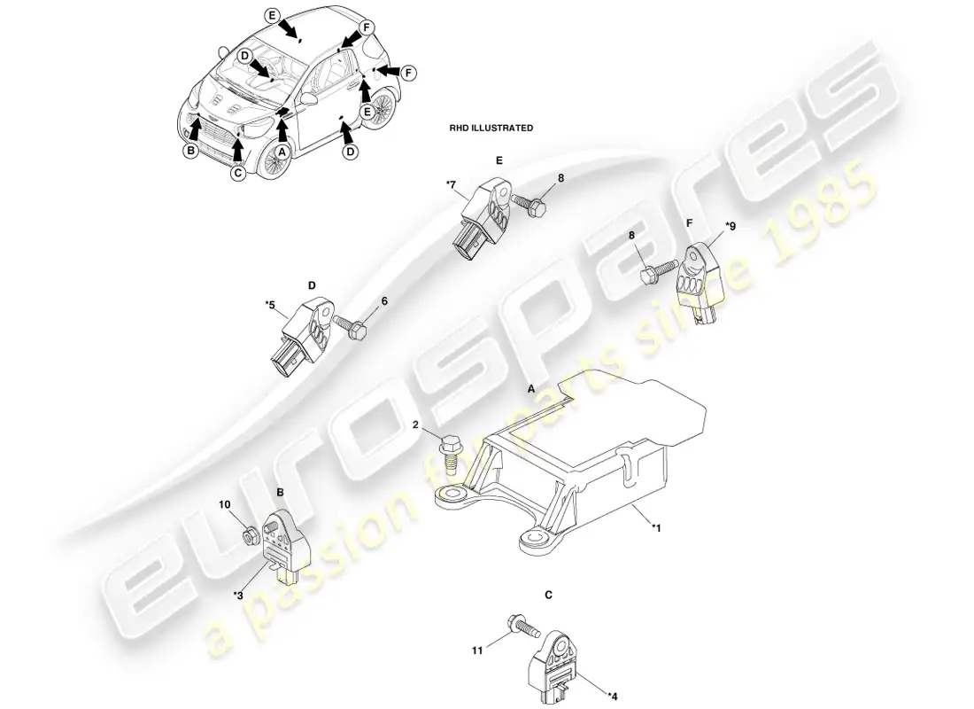 aston martin cygnet (2012) electrónica de sujeción diagrama de piezas