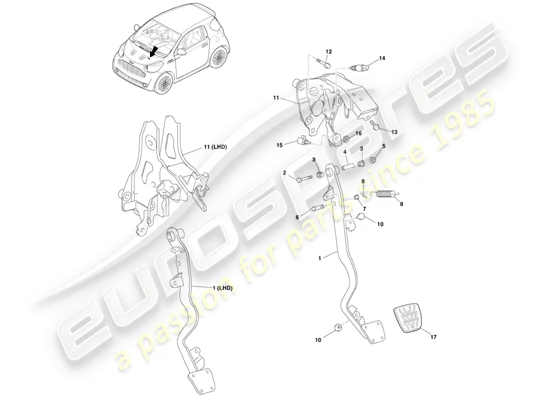 aston martin cygnet (2012) conjunto de accionamiento del embrague diagrama de piezas
