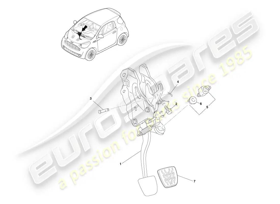 aston martin cygnet (2012) caja de pedales, manual diagrama de piezas