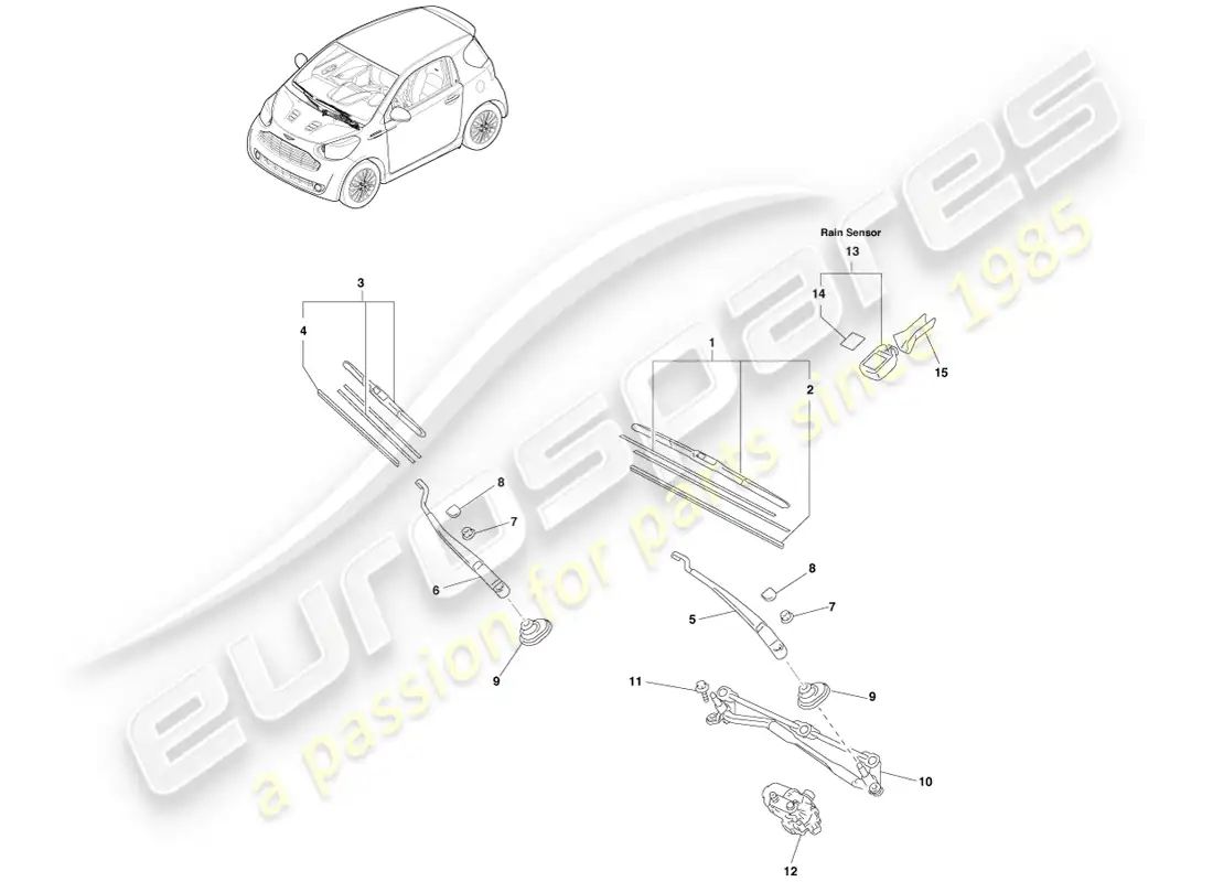 aston martin cygnet (2012) limpiaparabrisas delantero, lhd diagrama de piezas