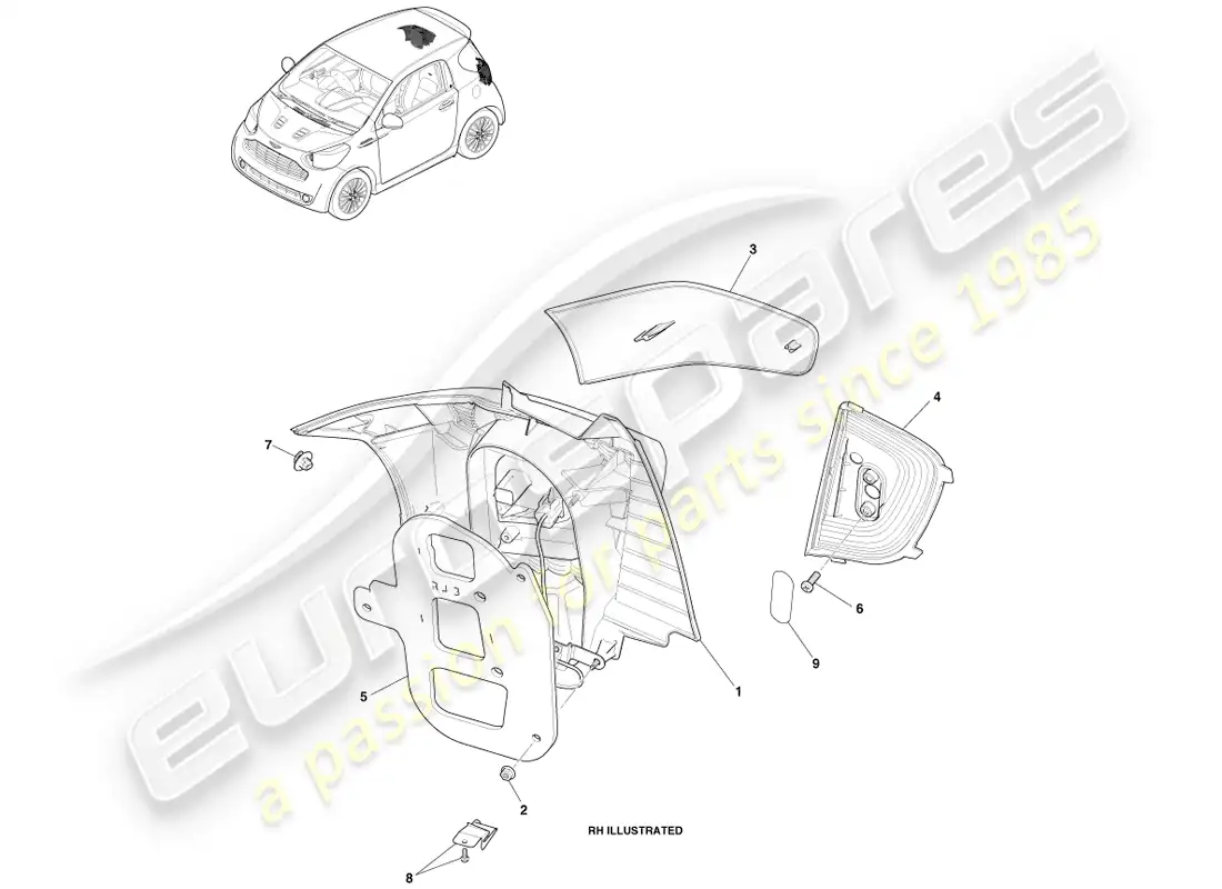 aston martin cygnet (2012) luces traseras diagrama de piezas
