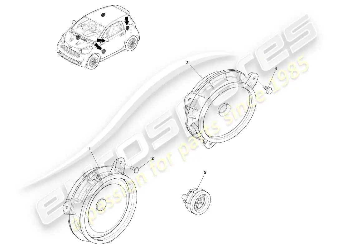 aston martin cygnet (2012) altavoces diagrama de piezas