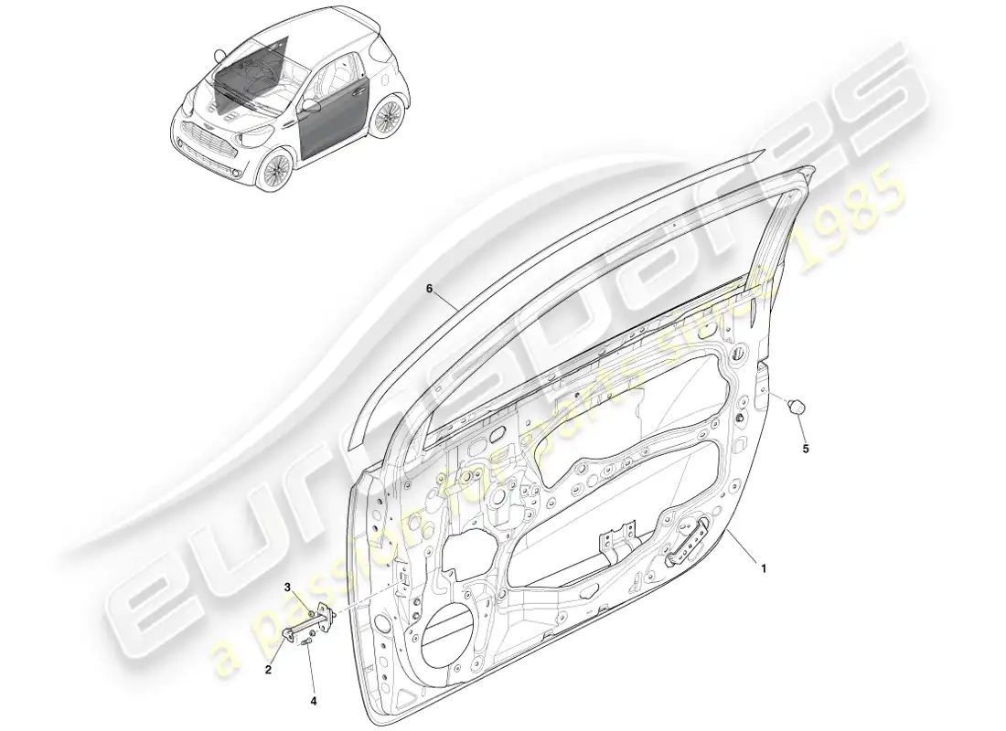 aston martin cygnet (2012) puertas laterales delanteras diagrama de piezas