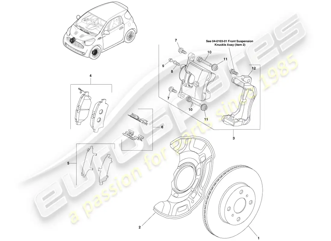 aston martin cygnet (2012) conjunto de disco de freno delantero diagrama de piezas