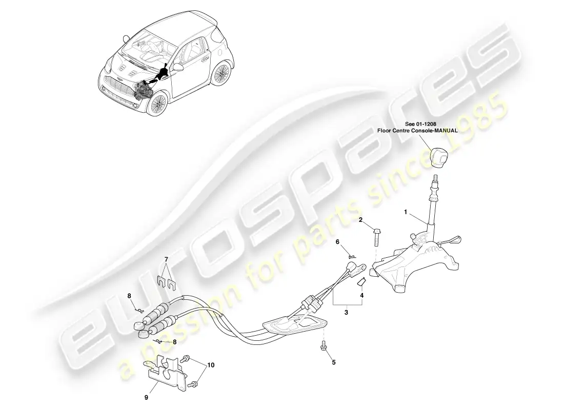 aston martin cygnet (2012) mecánico de selección de marcha, manual diagrama de piezas