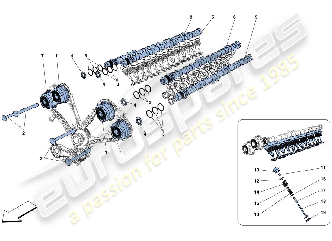 ferrari f12 berlinetta (rhd) sistema de distribución - taqués diagrama de piezas