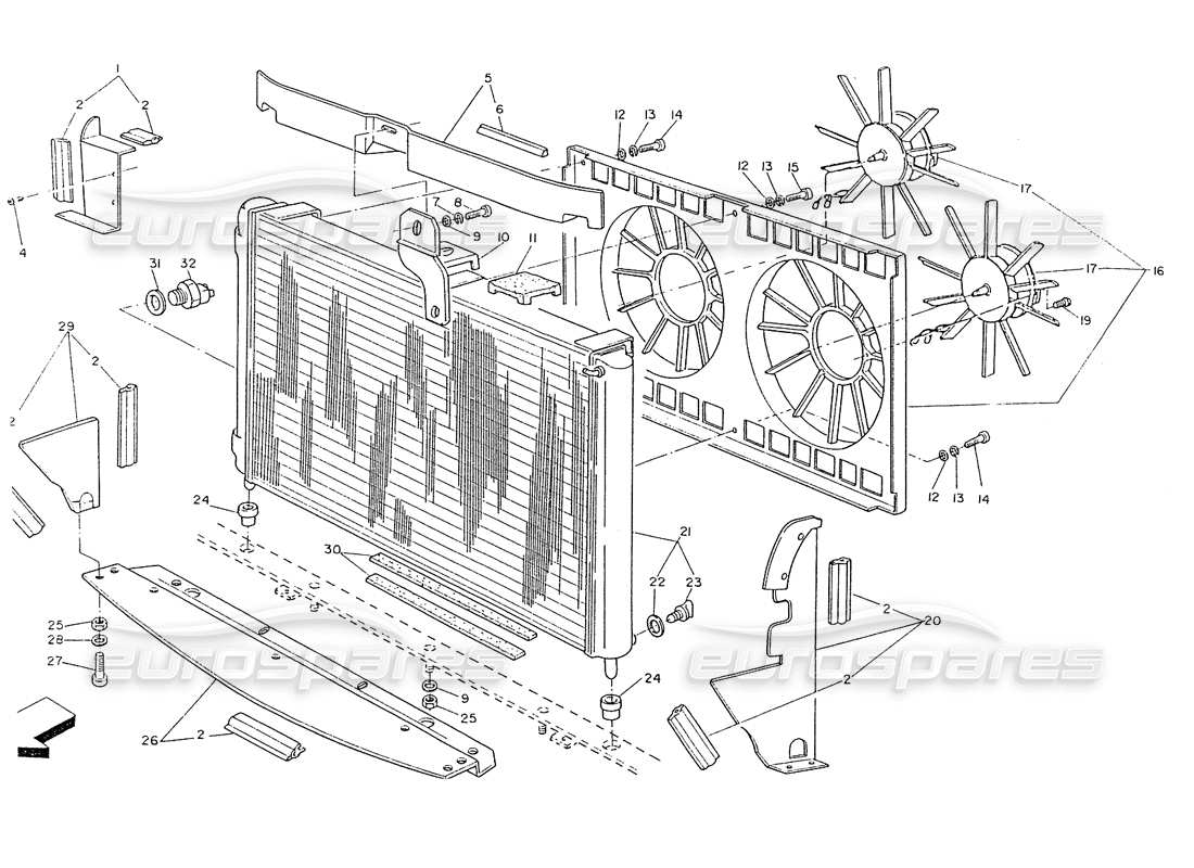 maserati ghibli 2.8 (non abs) diagrama de piezas del radiador y los ventiladores de refrigeración