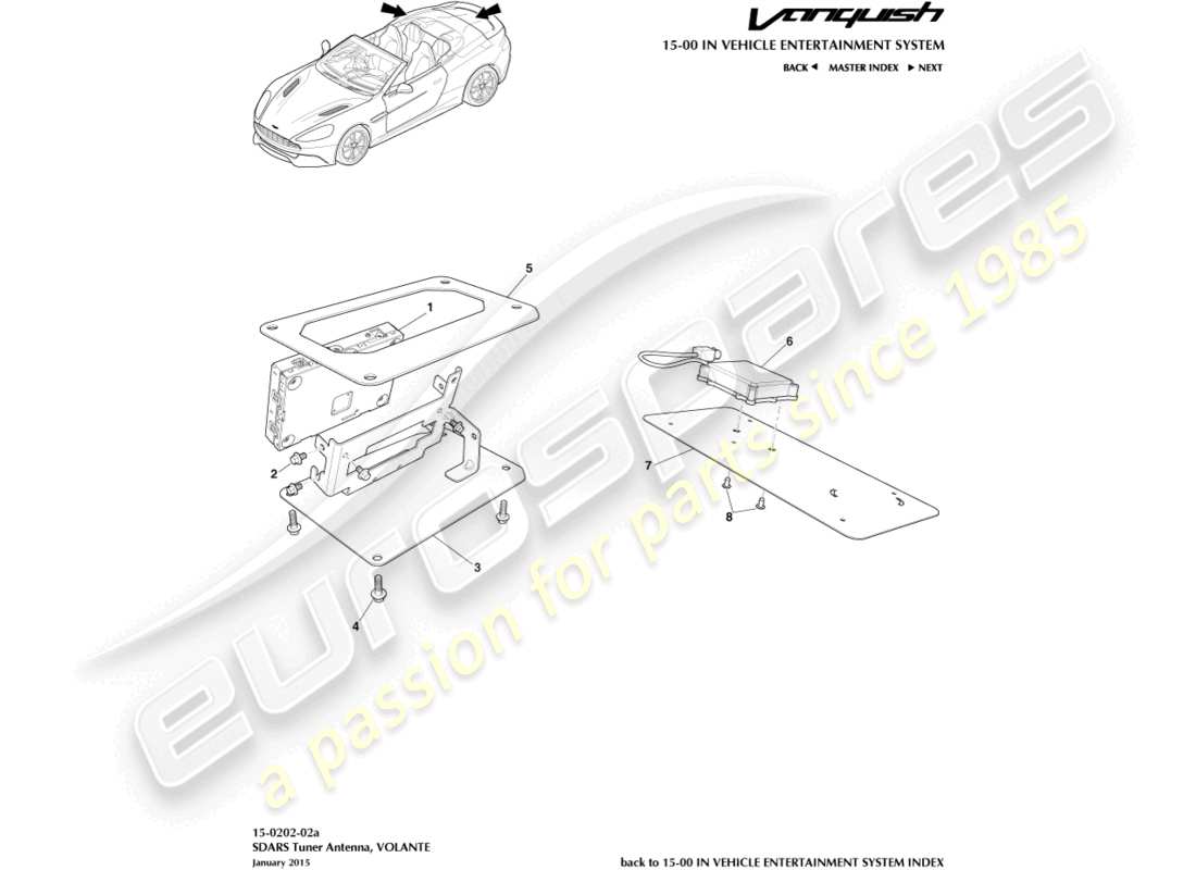 aston martin vanquish (2015) sintonizador sdars, volante diagrama de piezas
