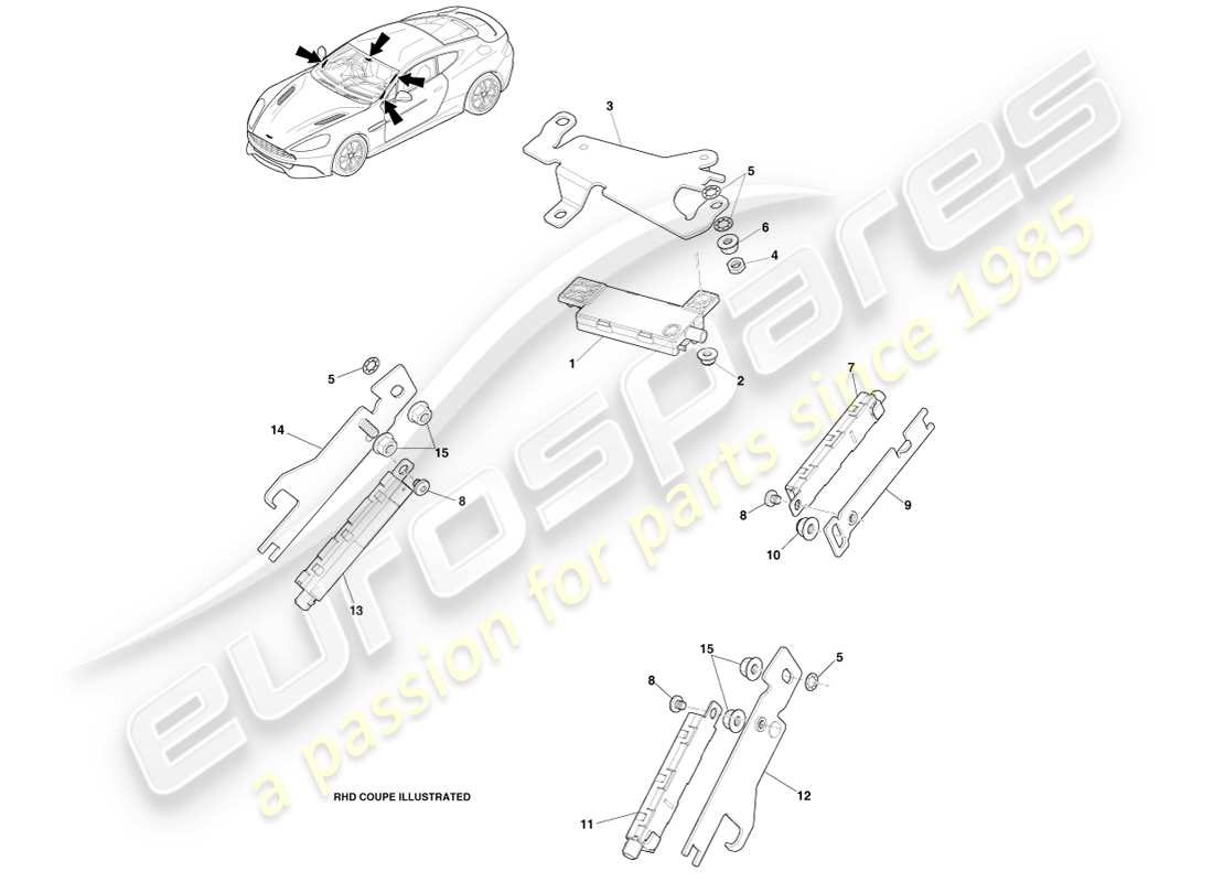 aston martin vanquish (2014) antena de radio, diagrama de pieza 14.5my