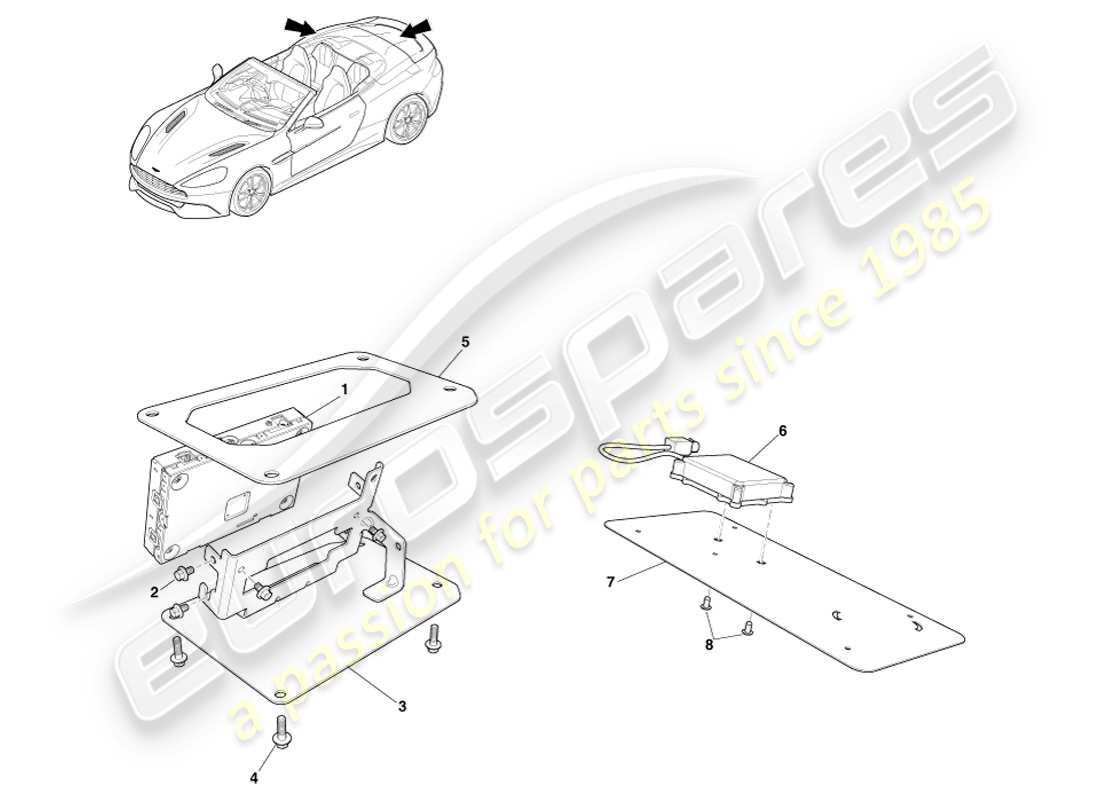 aston martin vanquish (2014) sintonizador sdars, volante diagrama de piezas