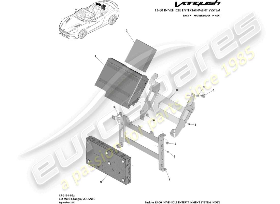 aston martin vanquish (2015) cambiador múltiple de cd, volante diagrama de piezas