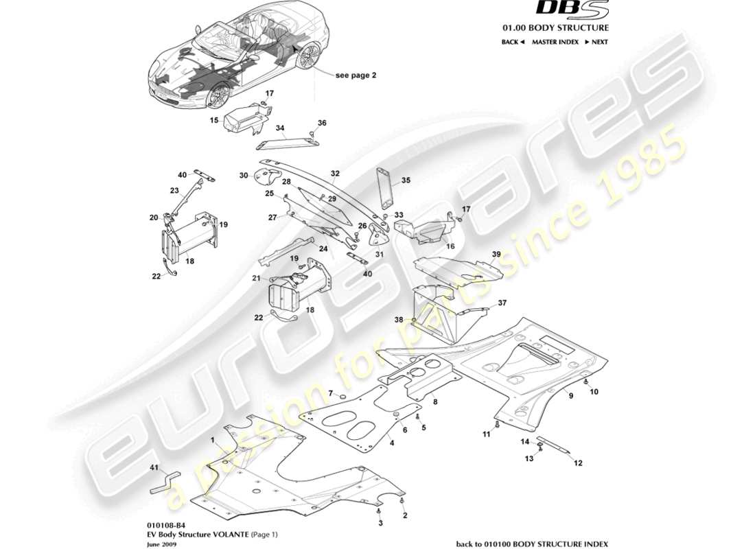 aston martin dbs (2007) estructura del vehículo eléctrico, volante, página 1 diagrama de piezas