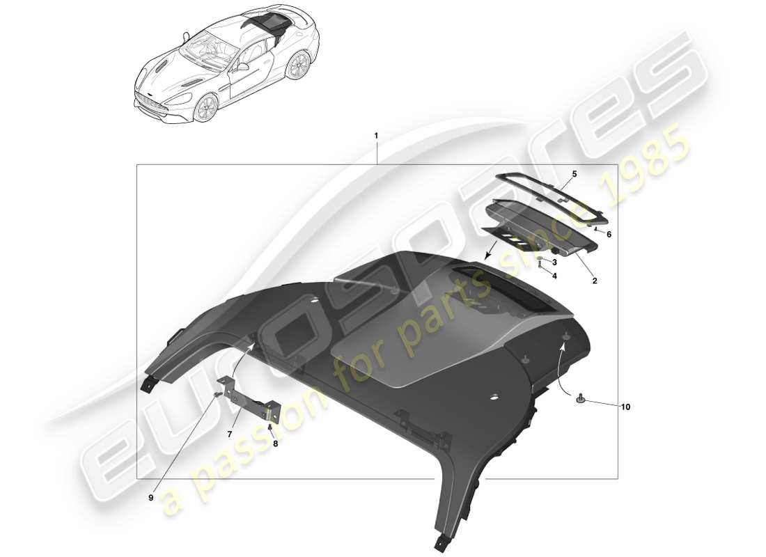 aston martin vanquish (2014) panel embellecedor del estante para paquetes, 2+0 diagrama de piezas del cupé