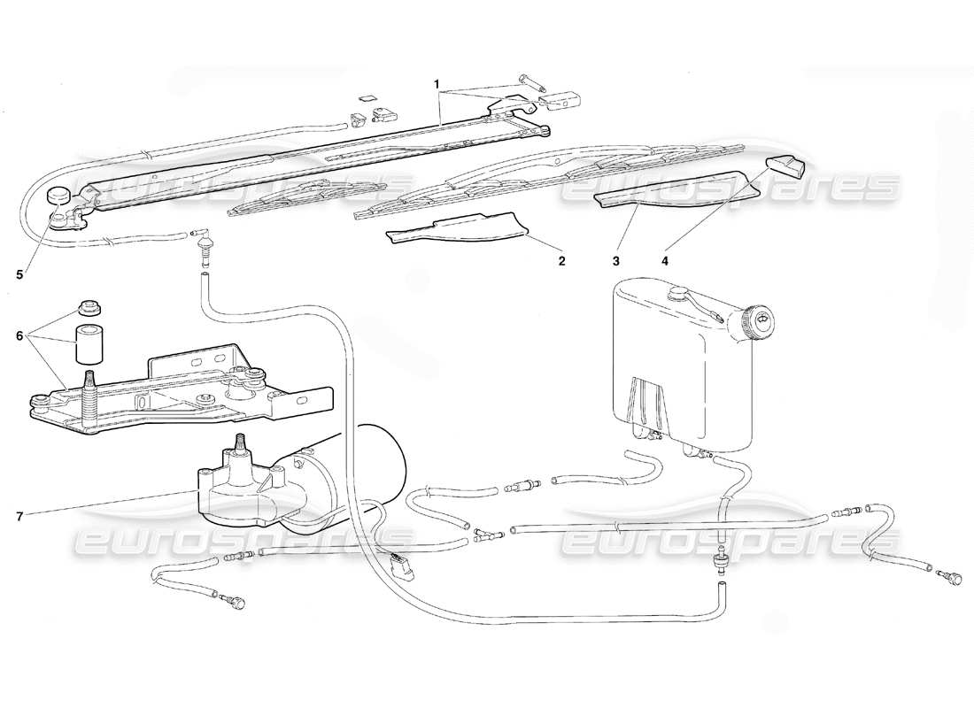 lamborghini diablo (1991) diagrama de piezas del limpiaparabrisas y lavafaros (válido para la versión gb, 1991 de octubre)