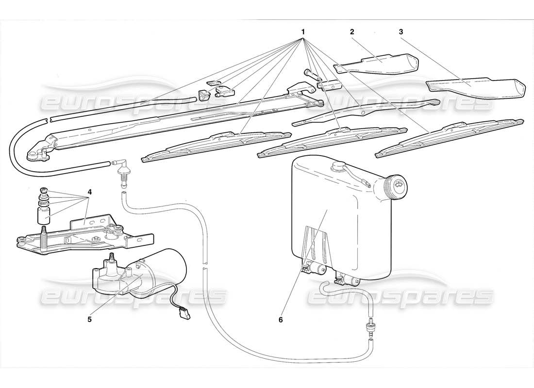 lamborghini diablo se30 (1995) limpiaparabrisas y lavafaros (válido para la versión rh d. - enero 1995) diagrama de piezas